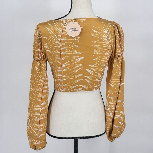 Camila Coelho Revolve Marcia Top Size Xsmall Long Sleeve Blouse Yellow $148 - Picture 8 of 13